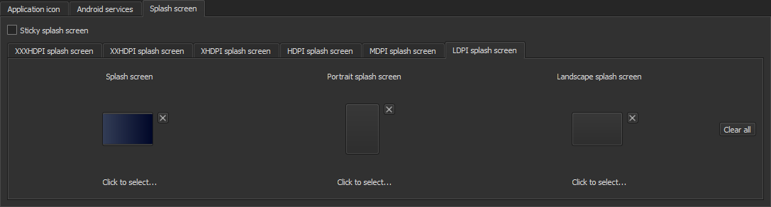 "Splash screens in Android Manifest Editor"