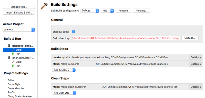 "Build & Run Settings"