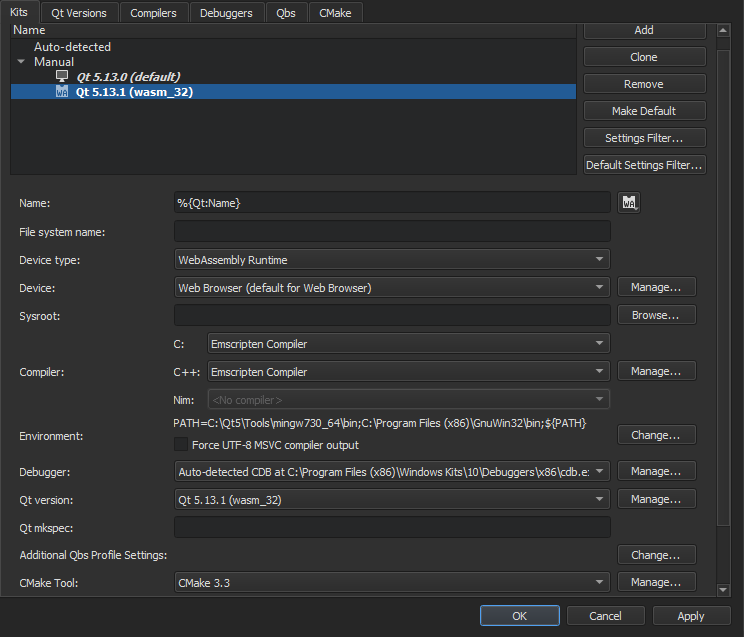 "Qt for WebAssembly kit"