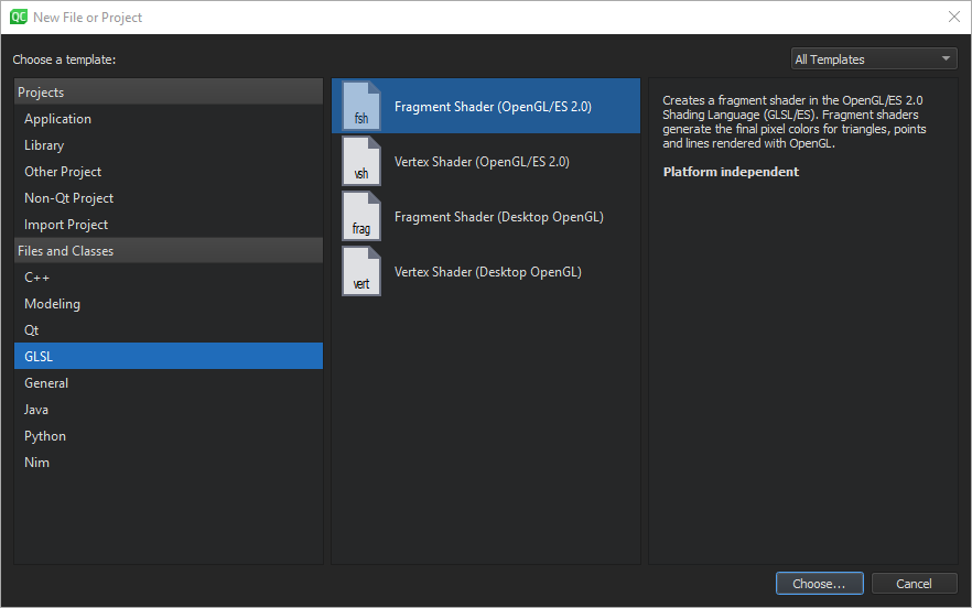 "New OpenGL file wizard"