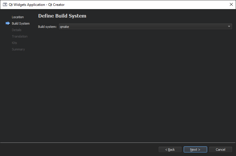 "Define Build System dialog"