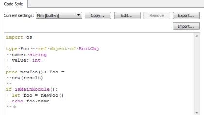 "Nim Code Style options"