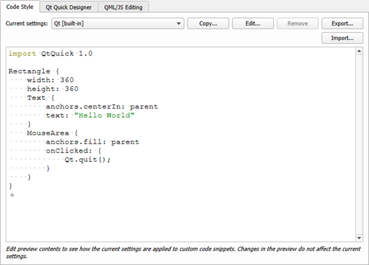 "QML Code Style options"