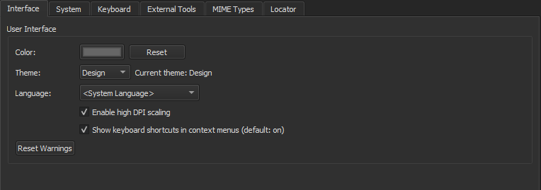 "Interface tab in the Environment options"