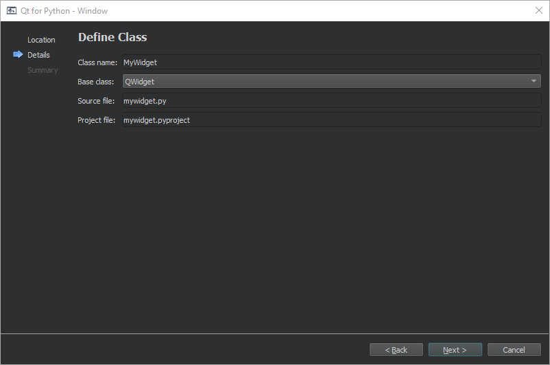 "Qt for Python wizard for creating a widget-based UI"