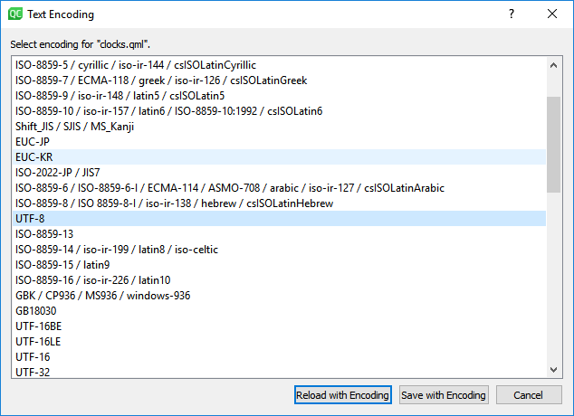 "Text Encoding dialog"