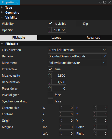 "Flickable properties"