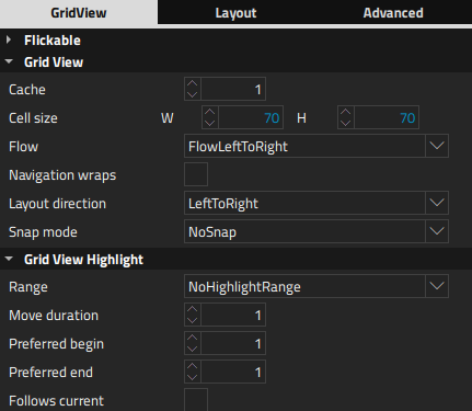 "Grid View properties"