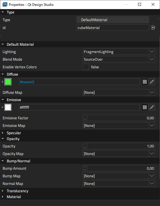 "DefaultMaterial properties"